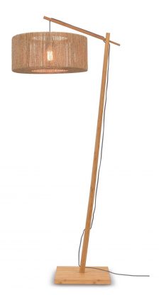 lampa na bambusovém stojanu s jutovým stínidlem