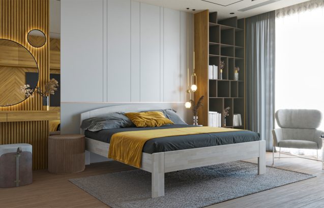 moderní postel z masivního bukového dřeva